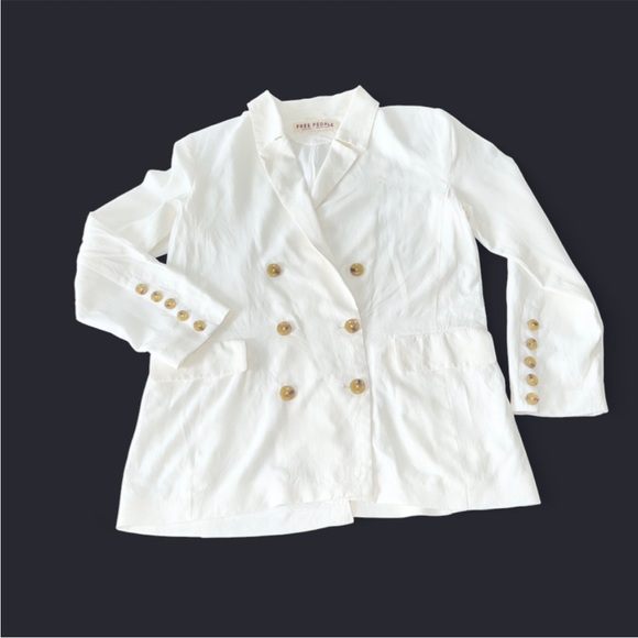 Free People Olivia Double Breasted Oversized Relaxed Fit Blazer Ivory Small - Picture 8 of 9